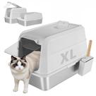Caixa de areia coberta de aço inoxidável UNZIPE XL para gatos branca