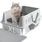 Caixa de areia para gatos EGMEHOAD em aço inoxidável, grande XL 57 x 37 x 25 cm Caixa de areia para gatos EGMEHOAD em aço inoxidável, grande XL 57 x 37 x 25 cm