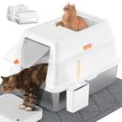 Caixa de Areia para Gatos em Aço Inoxidável com Tampa - Extra Grande e Branca
