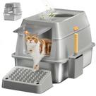 Caixa de Areia para Gatos Eosarcu XL em Aço Inoxidável - com Tampa e Colher