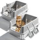 Caixa de Areia para Gatos FUTAM XL de Aço Inoxidável com Tampa - Kit com 2 Unidades