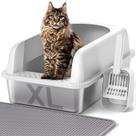 Caixa de areia para gatos Henkelion em aço inoxidável extra grande 35L Caixa de areia para gatos Henkelion em aço inoxidável extra grande 35L