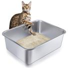 Caixa de areia para gatos LOPYK em aço inoxidável, grande, 45 x 35 x 15 cm