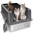 Caixa de areia para gatos Pematar XXL em aço inoxidável 28Lx50Wx35H cm