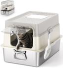 Caixa de areia para gatos Qiuma EasyLift em aço inoxidável XL com tampa