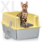 Caixa de Areia para Gatos WooFiGo XXL em Aço Inoxidável - Laterais Altas