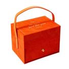 Caixa de armazenamento de veludo de luxo de duas camadas com alça 15,5 x 21,5 x 16 cm