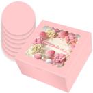 Caixa de bolo qiqee 10x10x5 cm 4 conjuntos rosa com janela com 4 tábuas redondas