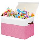 Caixa de Brinquedos Gowee 83L - Grande, Resistente e com Tampa Rosa