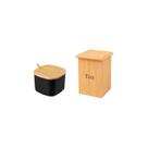 Caixa de Cha Açucareiro Preto Bambu Natural Porta Condimento