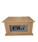 Caixa de chá de madeira com visor de vidro