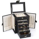 Caixa de joias Kendal 26x21x16 cm, organizador de 6 camadas, preta