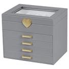 Caixa de joias Kendal LJC4DRGY com tampa de vidro de 5 camadas cinza