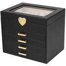 Caixa de joias Kendal, organizador de 5 camadas, Black Heart PU