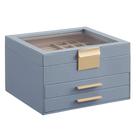 Caixa de Joias SONGMICS 3 Camadas com Tampa de Vidro - 8x9,1x5,3 Polegadas - Azul Esfumaçado