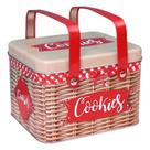 Caixa de lata de biscoitos vermelha vintage com alça 15,3 x 12,7 x 9,4 cm