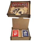 Caixa de Madeira com 2 Baralhos 55 Cartas Truco Poker Buraco