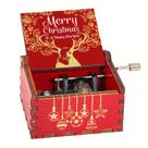 Caixa de música Hand Crank Christmas Reindeer Design Wood 6.4 cm