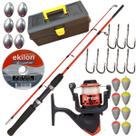 Caixa de Pesca Completa Kit Pesca Com Tralha Vara e Molinete
