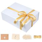 Caixa de presente branca elegante com fita dourada 20,32x18x9cm resistente