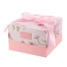 Caixa de presente de papel de luxo floral rosa 13,8x9x8,3 cm com tampa e fita
