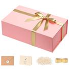 Caixa de presente de papelão rosa elegante com fita dourada 20x18x9cm