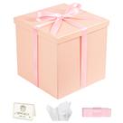 Caixa de presente Nimbbex 23 cm quadrada rosa com fita e cartão