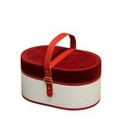 Caixa de presente oval de veludo cor de vinho de luxo com alça 25x17x12,5 cm
