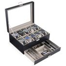 Caixa de relógio ProCase, tampa de vidro de 2 camadas, 10 slots, preta, 28x21x12cm