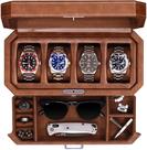 Caixa de relógio ROTHWELL Leather de 4 slots com gaveta de manobrista para homens e mulheres