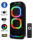 Caixa De Som Bluetooth Grande Party Speaker 80W RMS Grave Potente USB Rádio FM LED RGB TWS Com Rodinhas Controle Remoto