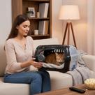 Caixa de Transporte para Pets Média Preto e Azul com Ventilação e Cinto de Segurança Até 10kg