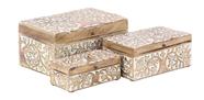 Caixa decorativa Deco 79, floral de madeira de manga com tampa articulada, conjunto de 3 Caixa decorativa Deco 79, floral de madeira de manga com tampa articulada, conjunto de 3