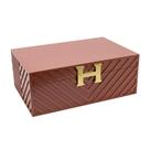 Caixa Decorativa Maior Madeira Marrom Letra H Dourado