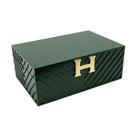 Caixa Decorativa Maior Madeira Verde Escuro Letra H Dourado