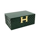 Caixa Decorativa Menor Madeira Verde Escuro Letra H Dourado