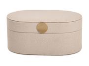 Caixa Decorativa Oval Organizadora Porta Objetos Multiuso Off White Dourado Décor Escritório Mesa