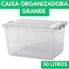 Caixa Grande Cesto Organizadora Resistente Com Tampa E Travas Transparente Baú Plástico 50 Litros