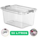 Caixa Grande Organizadora C/ Tampa Plástico 50l Transparente Baú Com Travas Robusta Resistente