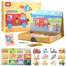Caixa Magnética Infantil Transportes Tooky Toy Brinquedo Educativo de Madeira 80 Peças