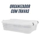 Caixa Organizadora Baixa Tampa com Travas 23L Multiuso Grande Transparente Escritório Cozinha
