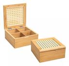 Caixa organizadora c/ 4 nichos - bambu e palhinha