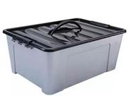 Caixa organizadora container cinza com tampa preta e trava lateral de 26l plasnew