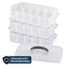 Caixa Organizadora Gaveteiro Divisórias Removíveis Maleta Multiuso Transparente c/Tampa Travas Laterais Parafusos 3D Cor