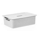 Caixa Organizadora Rattan Empilhavel Cesto Multiuso Com Tampa 18 Litros N05 Branco Marrom Preto