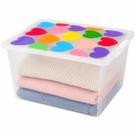 Caixa organizadora transparente grande decorada 28l multiuso guarda roupa 28 litros brinquedos porta objetos tampa corac