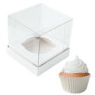 Caixa para 1 Cupcake Individual com Tampa Acetato - 8,5x8,5x8,5 cm - Branca