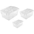 Caixa Plástica Multiuso KIT com 3 Unidades 650ML, 1,5L e 4L com Trava