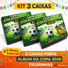 Caixa Porta Álbum Copa 2026 + Figurinhas Mdf Kit 3 Unidade 31x29,5x5,5cm Tampa Adesivada