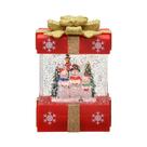 Caixa presente natal com luz e mov em agua b de neve 18cm